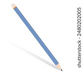 Vector gray simple stationery pencil with eraser on tip isolated on white with shadow
