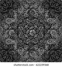 Vector gray textile print. Floral tiles. Pattern on gray background with gray elements. Islamic design. Seamless pattern oriental ornament.