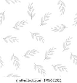 Vector gray twigs on white background. Vector monochrome seamless pattern. For fabric, wallpaper, wrapper, logo, packaging, scrapbooking