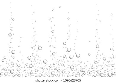 Vector gray underwater air bubbles texture isolated on white background. Fizzing bubbles in aquarium, champagne or effervescent drink. 3d transparent realistic oxygen gas bubbles.