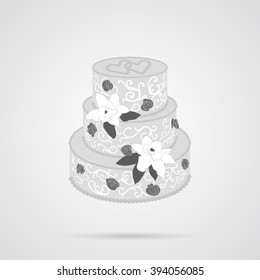 Vector Gray Wedding Cake Flat Icon over light gray background. Simple element for your designs, web, projects, logo, and other.