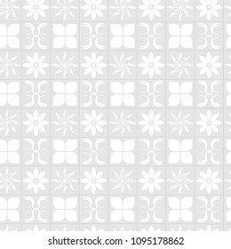 Vector gray and white abstract geometric graphic floral seamless pattern.