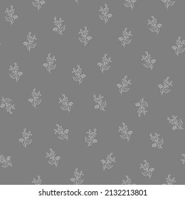 Vector gray and white illustration. Floral seamless pattern. Bouquet of wild flowers. Hand drawn flower field. Simple flowers. Flowering heads of field chamomile. Outline drawing.