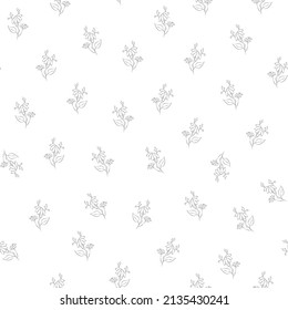 Vector gray and white illustration. Floral seamless pattern. Bouquet of wild flowers. Hand drawn flower field. Simple flowers. Flowering heads of field chamomile. Outline drawing.