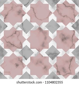 Vector gray, white and pink marble seamless pattern. Repeat arab star marbling surface, modern luxurious background, luxury middle east wallpaper.