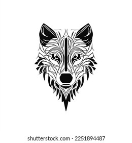 Vector of Gray Wolf design logo template. Flat style design. Good for company logo. A wolf's head with a pattern on it's face, in black and white, on a white background