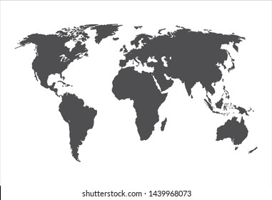 Vector Gray World Map Silhouette Isolated on White Background, Illustration Template, Monochrome Background.