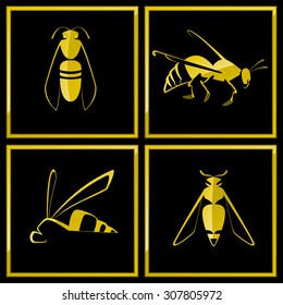 vector gray&beige bee icon set
