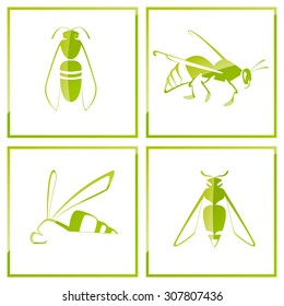 vector gray&beige bee icon set