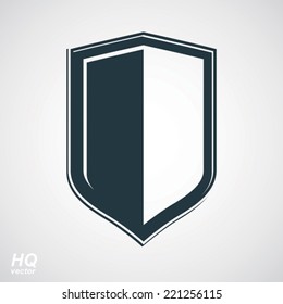 Vector grayscale defense shield, protection design graphic element. High quality illustration on security theme - retro coat of arms.