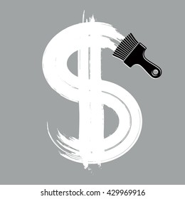 Vector grayscale dollar sign created with paintbrush, simple currency icon made with brushstrokes. Money symbol isolated, economics and investment concept.