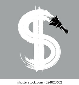 Vector grayscale dollar sign created with paintbrush, simple currency icon made with brushstrokes. Money symbol isolated, economics and investment concept.