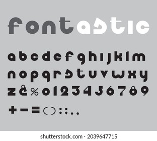 Vector grayscale font. Monochrome alphabet. Letters, numbers and punctuation marks.