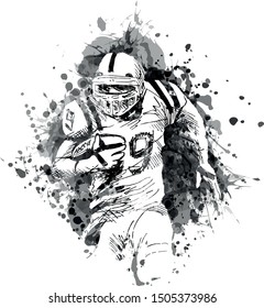 Vector grayscale illustration of American football player