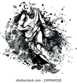 Vector grayscale illustration of basketball player