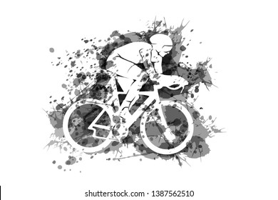 Vector grayscale illustration of a cyclist