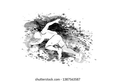 Vector grayscale illustration of a running man