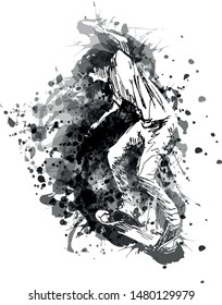 Vector grayscale illustration of a skaterboarder