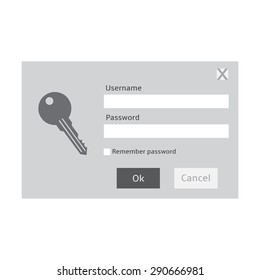 Vector Grayscale Password Dialog. Password and Username. Flat Design Template.