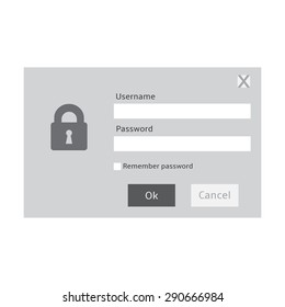 Vector Grayscale Password Dialog. Password and Username. Flat Design Template.