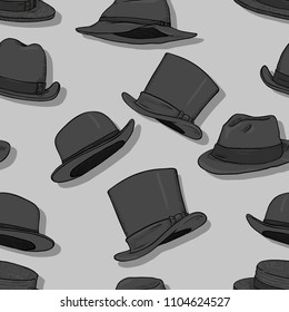 Vector Grayscale Seamless Classical Hats Pattern Background