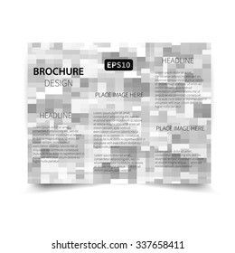 Vector grayscale  tri-fold brochure design template with abstract geometric background EPS10 Tri-Fold Mock up & back Brochure Design 