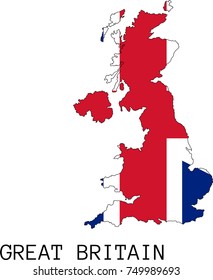 Vector Great Britain silhouette, painted in colors of a flag