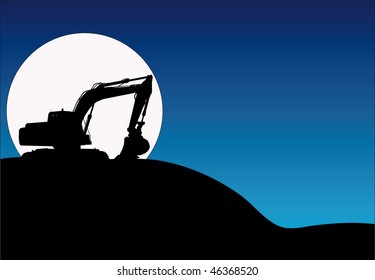 a vector of a great bulldozer in the night