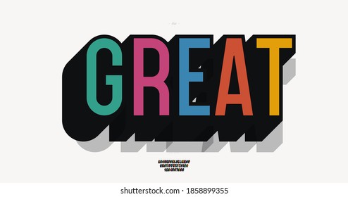 Vector great font 3d bold style modern typography for infographics, motion graphics, video, promotion, decoration, logotype, party poster, t shirt, book, animation, banner, game, printing. 10 eps