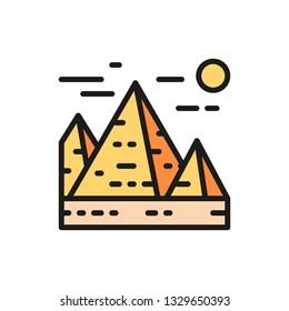 Vector Great Pyramids in Giza, Egypt, landmark flat color line icon.
