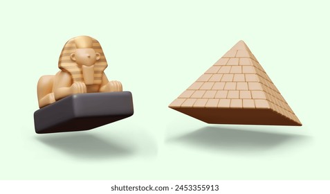 Vector Great Sphinx, pyramid. 3D architectural monuments of Egypt