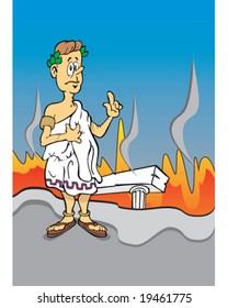 vector Greco-Roman emperor with burning background