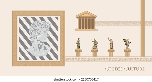 Símbolos culturales de Grecia vectorial. Arquitectura de Grecia. Símbolos antiguos