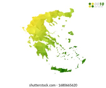 Vector Greece map green and yellow polygon triangle mosaic with white background. style gradient.