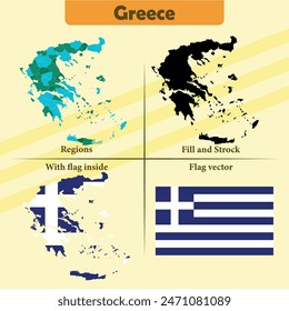 Vector Greece map vector states and lines and full with vector flag and flag map