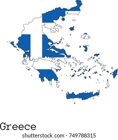 Vector Greece silhouette, painted in colors of national flag