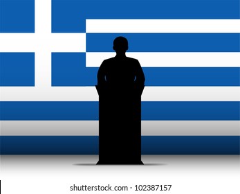 Vector - Greece  Speech Tribune Silhouette with Flag Background