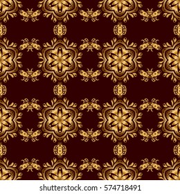 Vector greed and vignette for design. Ornate decor for invitations, greeting cards, thank you message. Elements in Victorian style on a brown backdrop. Golden floral seamless pattern.