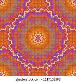 Vector greed and vignette seamless pattern for design. Elements in Victorian style. Ornate decor for invitations, greeting cards, thank you message in green and orange colors.