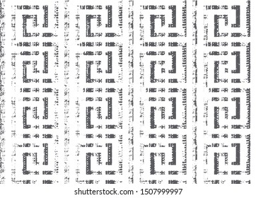 vector greek;  grey and white seamless pattern. Ornamental tartan checkered background. Repeat abstract monochrome backdrop. Greek key meander plaid ornaments. Modern decorative geometry design