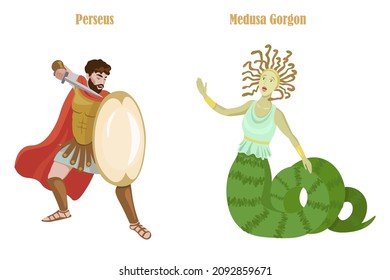 Vector héroe griego Perseus y Medusa