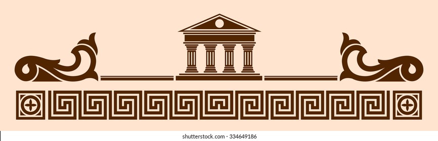 Vector Greek ornament. Temple of the Olympian gods with columns and graphic elements.