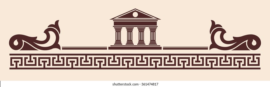 Vector Greek ornament  Temple the Olympian gods and columns   graphic elements 