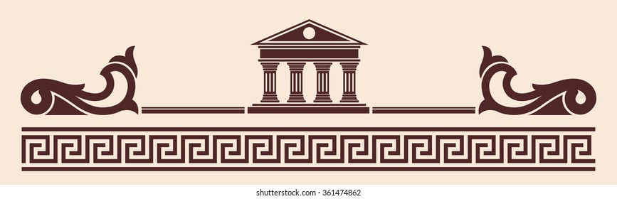 Vector Greek ornament. Temple of the Olympian gods with columns and graphic elements.