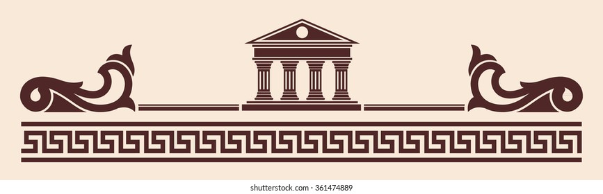Vector Greek ornament. Temple of the Olympian gods with columns and graphic elements.