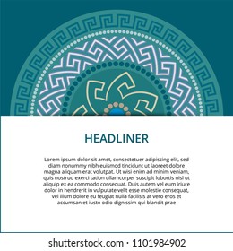 Vector Greek style background. Circular ornament. Blue pattern on a different colored background.