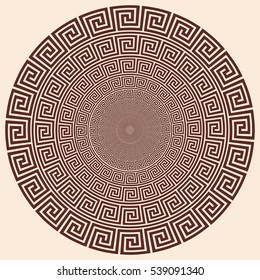 Vector Greek style background. Circular ornament. Brown pattern on a beige background.