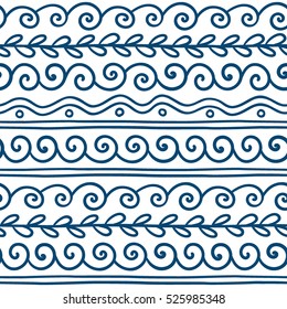 Vector Greek wave and meander decorative elements set. Traditional seamless vintage  elements with greek patterns, meander. Seamless border vector ornament.