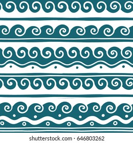 Vector Greek wave and meander decorative elements set. Traditional seamless vintage ornate elements with Greek patterns, Meander. Seamless vector ornament.
