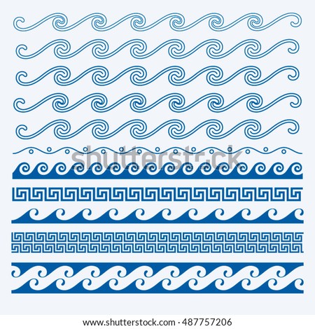 Vector Greek wave and meander decorative elements set